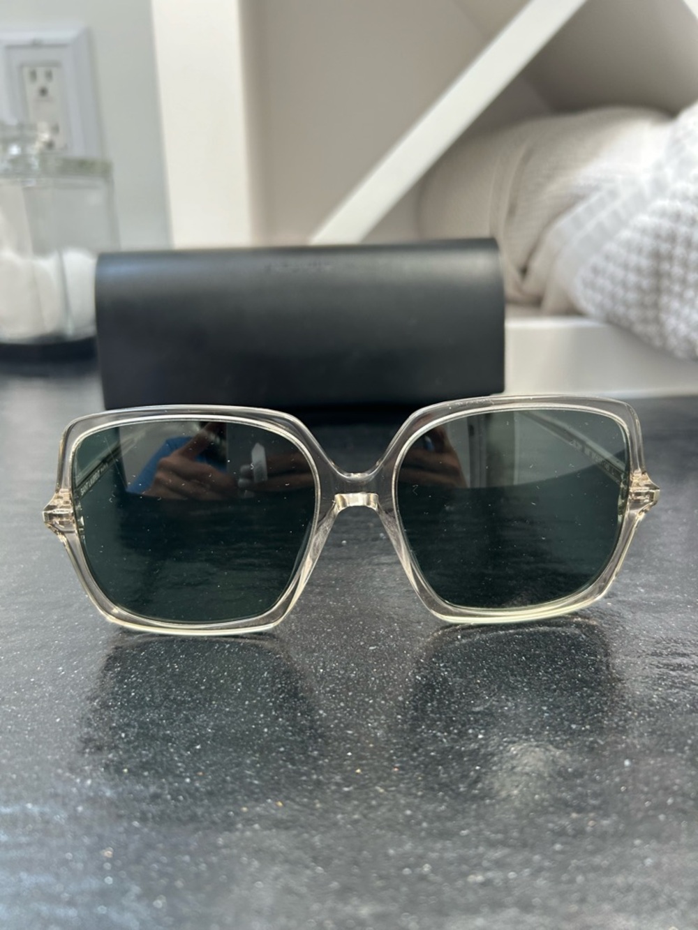 Saint Laurent Clear Frame Sunglasses with Dark Green Lenses
SL591 003